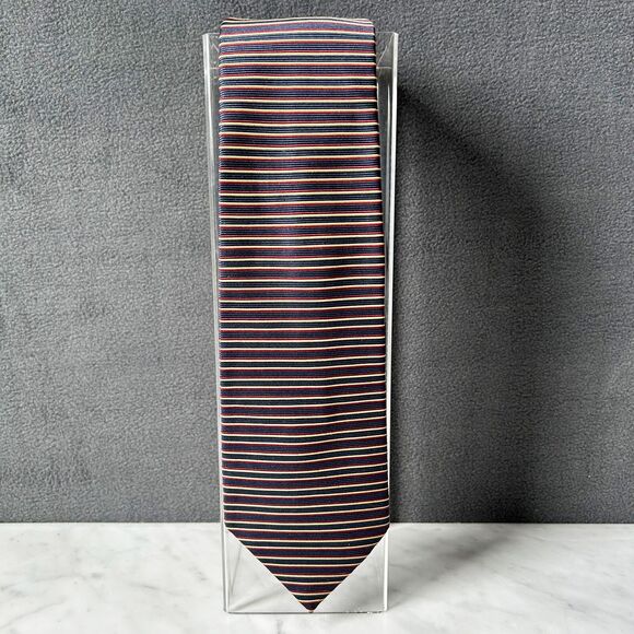 Brooks Brothers Makers USA Silk Men's Neck Tie - Striped Navy Blue Gold Red - Picture 2 of 6